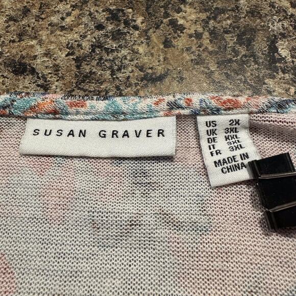 Susan Graver Tunic Top 3/4 Sleeve Boho Abstract Artsy Flowy Peasant Casual 2X - Picture 3 of 7